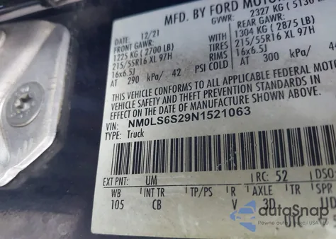 2022 Ford Transit Connect Xl из США, поврежденный, VIN NM0LS6S29N1521063